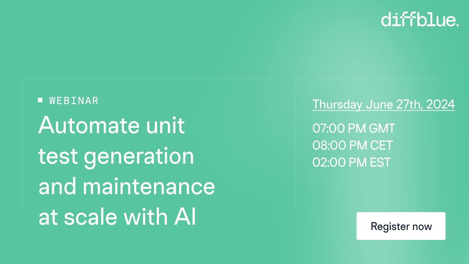 Automate unit testing with AI webinar banner - 27th June 2024