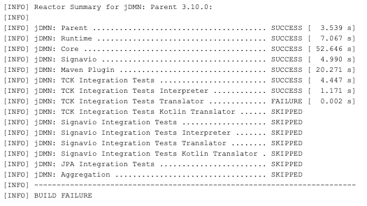 Code outcome showing failed compilation having used 'mvn compile'